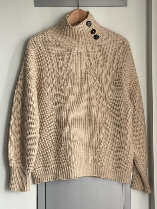 indi & cold Sweaters - INDI & COLD SAN SEBASTIAN Ribbed Mockneck Cream Sweater with Button Detail